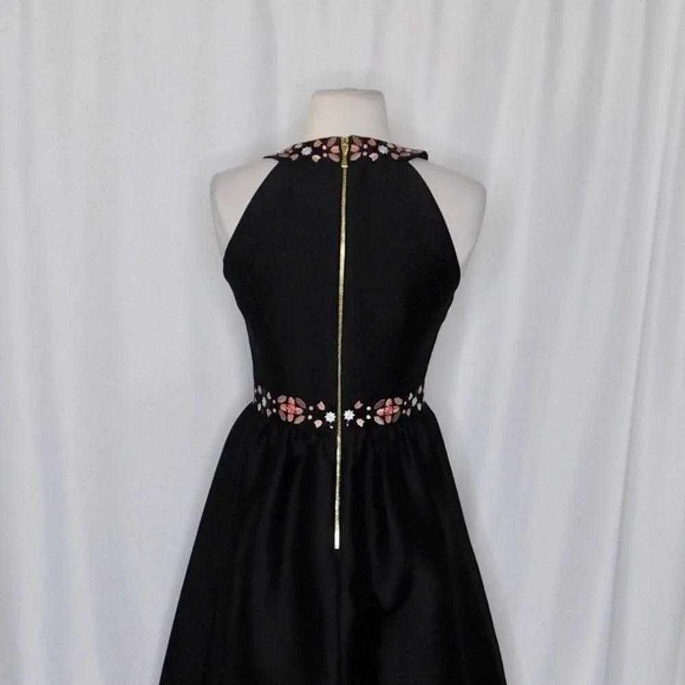 KATE SPADE Black Mosaic Embellished Embroidered Midi Dress Fit N' Flare Size 0‎